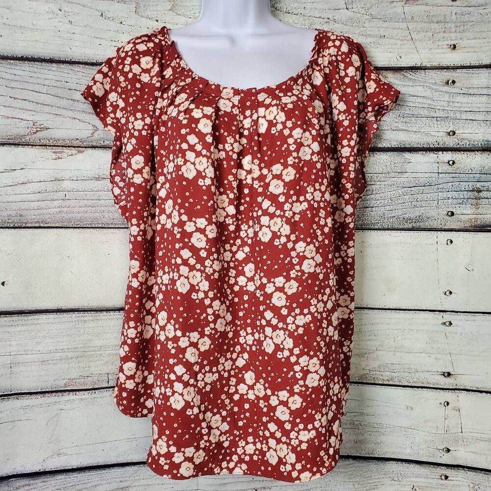 LC Lauren Conrad Women’s Red Floral Ruffle Sleeve Blouse Size XXL